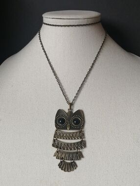 Articulated Owl Pendant Necklace Antique Brass Finish Bronze Tone Necklace